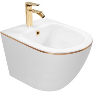 REA Carlo Mini Wandbidet - 49.5 cm - Glans Wit - Gold Edge