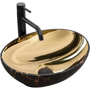 Rea opzetwastafel Sofia goud zwart marmeren wastafel handwasbak wastafel voor badkamer van hoogwaardig keramiek 410 mm x 345 mm x 150 mm (goud/zwart)