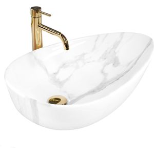 REA Opzetwastafel - Ei-vorm - Glans wit - 65.5 x 40 x 13 cm - Keramiek