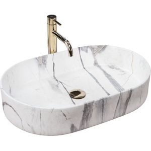 REA Ovale opzetwastafel - marmerlook - zandkleur - 61x38,5x12 cm