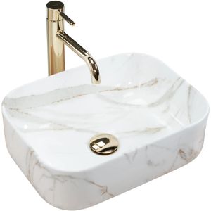 Rea opzetwastafel Demi Mini Aiax Glanzende wastafel handwasbak wasbak voor badkamers van hoogwaardig keramiek 400 x 305 x 140 mm (steenimitatie)
