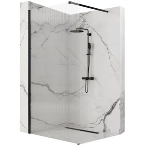 REA Aero Black Douchewand met Profiel - Canalé Glas - 120 x 200 cm - 8 mm - Mat Zwart