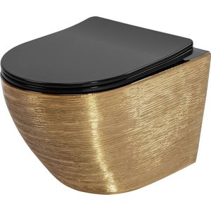 Rea - Hangende toiletpot - Carlo Mini Flat Black Gold Brush - Goud/Zwart