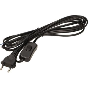 Netsnoer met schakelaar en eurostekker, zwart Voor gebruik met verlichting voor oa. bureaus of staande lampen. Hoge kwaliteit, kabel: 2x0,75mm2  - 3 Meter