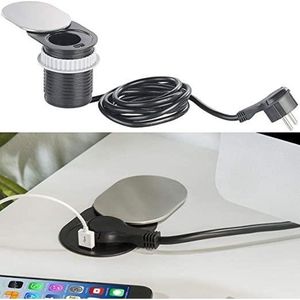 Inbouw Stekkerdoos - RVS Schuifdeksel - Stekkerblok met USB Lader - Zilver