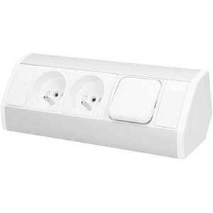 ORNO OR-GM-9002/W-G hoekstopcontact 2-voudig met schakelaar en kinderbeveiliging, 45° opbouwmontage, 3680 W, Frans stopcontact type E