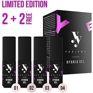 YES!YOU UV-nagellak, nude, beige, kleuren, gelnagellak, set 4-delig, Shellac Nude, beige, klassieke kleurenset, 2 + 2 stuks, Gratis, 18 g kleur 01,02,03,04
