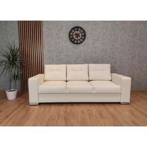 Quattro Meble Mallorca Pik Bank, gemaakt van wit leer, oudwit, doorgestikt, echt leer, 3-zits sofa, lederen bank, lederen bank, kleur breedte 220 cm