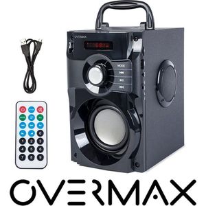 Overmax Soundbeat 2.0 Bluetooth-luidspreker Draagbare Bluetooth-luidspreker met 15 W stereogeluid met FM-radio, USB, Micro SD, AUX 3.5 mm, 3 ""basluidspreker, LED, afstandsbediening, batterij tot 9 uur