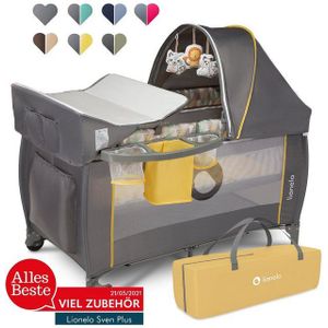 lionelo Sven 2-in-1 Reisbed annex Babybox, draagbaar logeerbed, in hoogte verstelbaar, commode, luifel met muggennet en zijingang, compact en opvouwbaar, accessoires, ook voor thuis