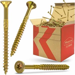 KLIMAS Houtschroeven - Torx Spaanplaatschroeven Geel - Verzonken Kopschroeven - Set van 100 Stukken