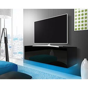 Skylara - Hangkast voor tv-/salontafel / tv-bank voor de woonkamer (140 cm, mat zwart/glanzend met blauwe led)