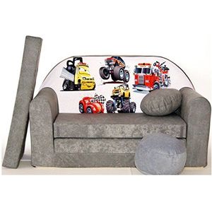 Minicouch kinderbank babysofa set zitkussen matras zacht velours verschillende kleuren (A14 grijs trucker)