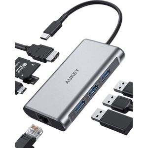 Aukey - CB-C91 - Interface Hub - Zwart - USB-C - 8 Havens