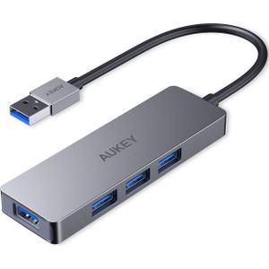 Aukey CB-H36 Aluminium HUB USB-A Ultra Slim 4in1 4xUSB 3.0 5Gbps (USB-A, 4 ports), Docking station + USB-hub, Zilver