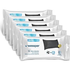 Wessper Fresh Fridge Navulverpakking met actieve kool voor een lange werkingsduur, natuurlijke geurneutralisator, koelkastgeurkiller, levensduur 6 maanden, incl. 6 stuks