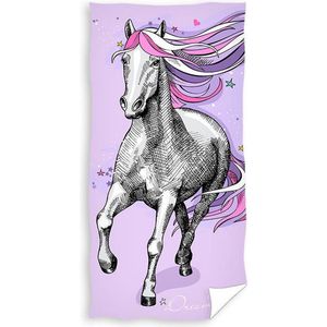 Carbotex Strandlaken Horse 70 X 140 Cm Katoen Paars/wit