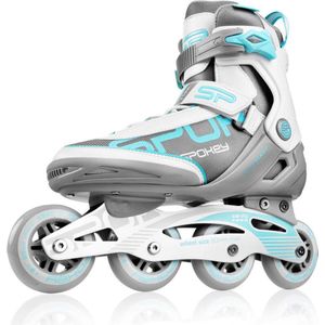 Spokey Prime PRO Inlineskates voor volwassenen tot 100 kg, aluminium rails, ABEC-9 Carbon kogellagers, 82A PU-rol, wielmaat: Ø 80 mm, anatomische binnenzool, hiel, Wit