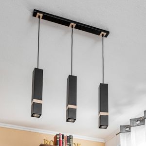 Eko-Light Hanglamp Vidar, zwart met houtdetail 3-lamp