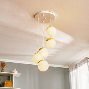 Eko-Light Hanglamp Sfera 5-lamps glas/hout licht