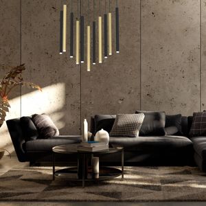 Eko-Light Hanglamp Monza, zwart/goud, 11-lamp
