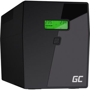 Green Cell® UPS omvormer, 1500 VA, (900 W), 230 V stroomvoorziening, onderbrekingsvrije voeding, line-interactive, AVR, voor computer, usb / RJ45, 4 x Schuko, IEC stopcontacten, lcd-scherm
