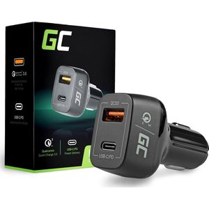 Green Cell Autolader - USB-C Power Delivery En USB3.0 Quick Charge - Zwart