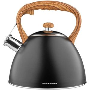 Florina - Frank - Fluitketel - RVS Mat Zwart / Bruin - 2.5 Liter - Geschikt Voor Alle Warmtebronnen