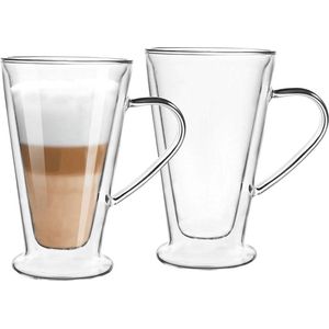 Sillar Dubbelwandige Koffieglazen 6 x 350 ml | Thermoglas Dubbelwandig, Thermische glazen Koffieglazen Temperatuurbestendige Theeglazen, Latte Machiatto Glazen met Handvat