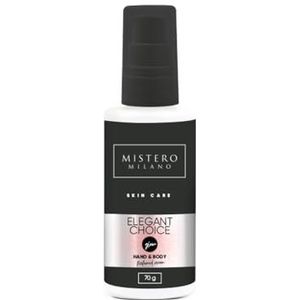 Mistero Milano Geparfumeerde lichaams- en handcrème ELEGANT CHOICE met deeltjes, intensieve en diepgaande kalmering en bevochtiging, verbetert de stevigheid van de huid aan handen en voeten, 70 g