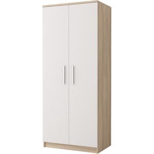 InspireMe-Kledingkast Garderobekast met planken en kledingstang - 2 deuren - ( 80cm -50cm- 193cm) - SONOMA+WIT - MARSALA 2D