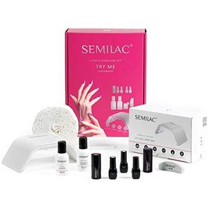Semilac Try Me Gel Nagellak Lamp Starter Set | 3 kleurrijke Nagellakken | Nageldroger 36 W | Boven- en Onderlaag | Nagelresten Reiniger | Accessoires voor Nagelvoorbereiding en Nagellakverwijdering