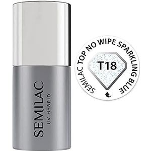 T18 Top Semilac Top No Wipe Sparkling Blue Gel Nagellak, 7 ml