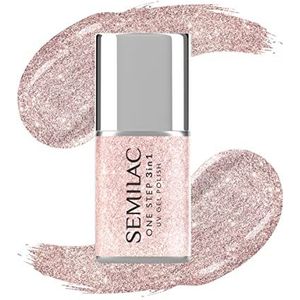 Semilac One Step S245 UV-nagellak, 3-in-1, glitter, roze, beige, 7 ml