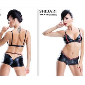 Demoniq | Shibari | setje : bh + slipje | sexy| wetlook| zwart- rood | XL/XXL