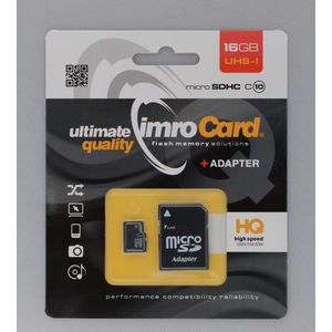 Imro MicroSD Kaart 16GB - Inclusief Adapter - Class 10 UHS