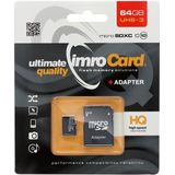 Imro Micro SD Kaart 64GB - 100MB/s - Inclusief Adapter - Zwart
