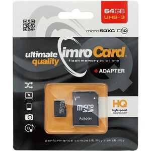 Imro Micro SD Kaart 64GB - 100MB/s - Inclusief Adapter - Zwart