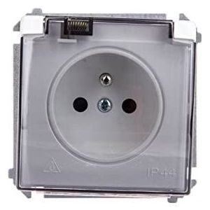 Simon Basic stopcontact spatwaterdicht met/u IP44 met railpaneel en rookklep wit BMGZ1Bz.01/11a kontakt-simon 5902787571610