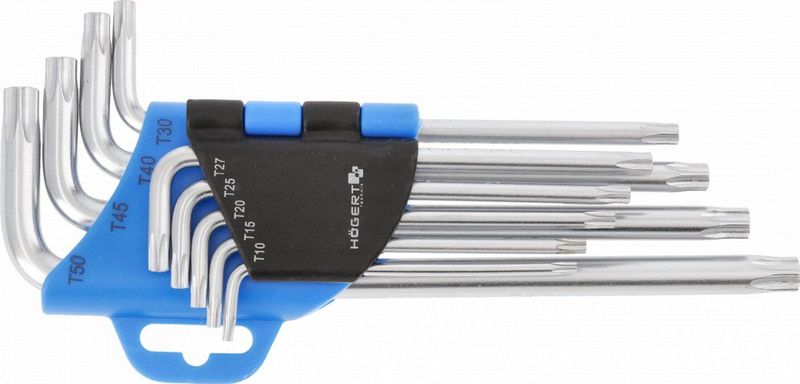 Inbussleutels Torx met gat, CrV lang - 9 stuks