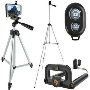 Tripod Smartphone statief - Afstandsbediening - Bluetooth - Selfiestick - IOS - Android - Waterpas - Telescopisch - Telefoon - Camera - Camcorder - Houder