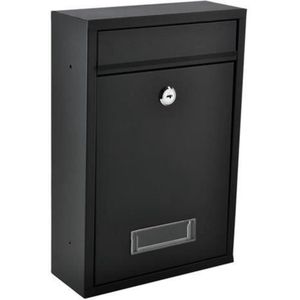 Iso Trade - Letterbox - Wandbrievenbus - Zwart - Staal - Veiligheidsklep