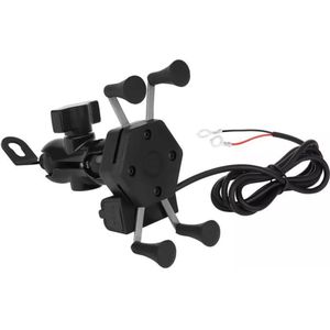 Motorfiets Telefoonhouder - Scooter Telefoonhouder -  Mobiele Telefoon Houder Met USB Oplader Voor Op de Motor - Voor op de Brommer - Voor op de Scooter - GPS - Telefoonhouder Motorfiets Motorlader 3D 8685