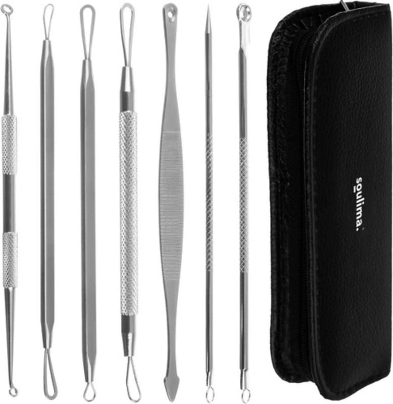Soulima - Comedonenlepel Set - Zwart - Roestvrij Staal - 7 Stuks