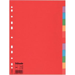 Leitz, 100201, Esselte tabbladen voor A4, 12 tabbladen, rood/meerkleurig, gerecycled karton