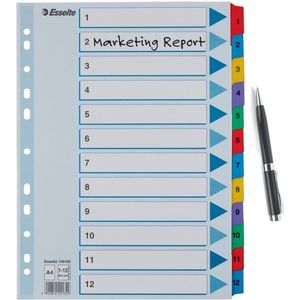 Esselte Mylar Indices & Dividers, Mehrfarbig, A4, 225 mm, 3 mm, 297 mm, 145 g