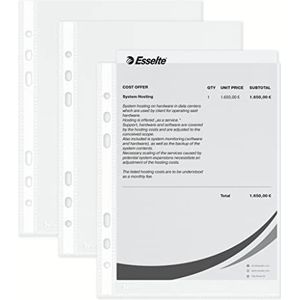 Esselte 23782 Plastic geperforeerde zak, transparante matte afwerking, top open, 43 micron polypropyleen, pak van 100, transparant, A5