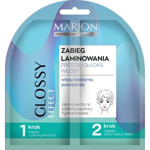 Marion_set Professional Glossy Effect Zabieg Laminowania Do W?osi?1/2w Pusz?cych Si? Maska Z P?ynn? Kreatyn? 20ml + Czepek Utrzymujacy Ciep?o