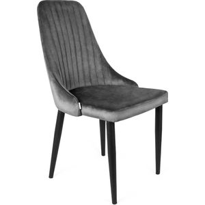 HOMLA Louis velours stoel, woonkamerstoel, eetkamerstoel, gestoffeerde stoel - fauteuil met rugleuning - keukenstoel met modieus design - zwarte poten - grijs 45x45x90 cm