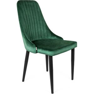 HOMLA Louis velours stoel, woonkamerstoel, eetkamerstoel, gestoffeerde stoel - fauteuil met rugleuning - keukenstoel met modieus design - zwarte poten - groen 45x45x90 cm